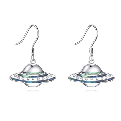UFO Ohrringe Geschenke S925 Sterling Silber Raumschiff Alien Ohrringe Abalone UFO Lustiger Schmuck für Damen Frauen von JERWLI