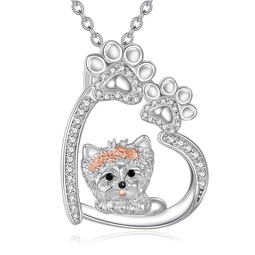 Yorkshire Terrier Halskette aus 925 Sterling Silber, niedlicher Hundenanhänger für Frauen, Schmuck für Yorkie-Liebhaber. von JERWLI