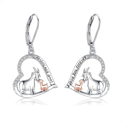 Ziegen Ohrringe 925 Sterling Silber Herz Lamm Schaf Ohrring Hängend Ziege Schmuck Geschenke für Damen Frauen Mädchen Ziege Liebhaber Tochter Mutter von JERWLI