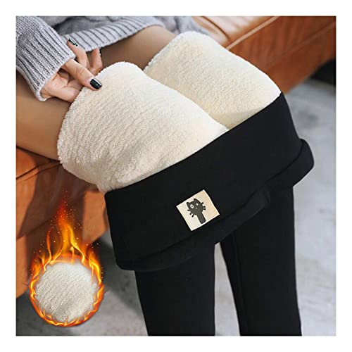 JERZO Super Dicke Kaschmir Leggings für Frauen,Hohe Taille Stretch Dicke Kaschmir Leggings Plüsch Warme Thermal Hose (Black,M) von JERZO