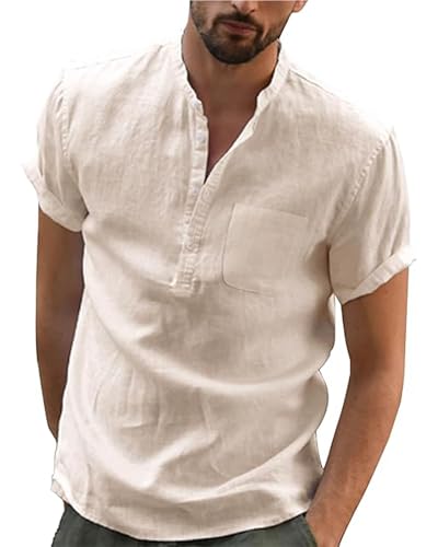 JESDM Hemd Herren Sommer Kurzarm Hemden Männer Freizeithemd Leicht Shirts Khaki 2XL von JESDM