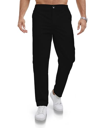 JESDM Herren Hose Chion Stretch Sommer Anzughose Herren Einfarbig Baumwolle Passform Hosen Schwarz L von JESDM