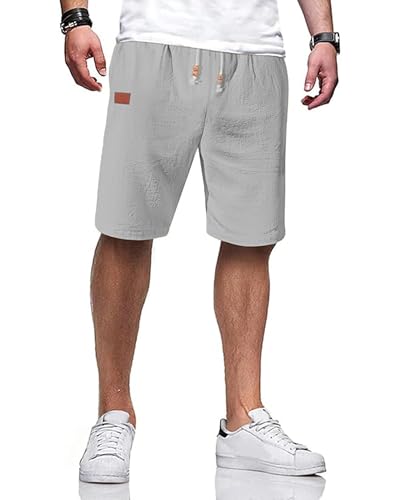 JESDM Herren Shorts Sommer Baumwolle Kurz Hosen mit Gummizug Leicht Sommershorts Freizeithose mit Taschen Hellgrau 2XL von JESDM