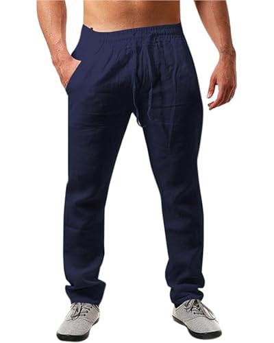 JESDM Herren Sommer Freizeithose mit Taschen Elastische Taille Musselin Hose Herren Marine XL von JESDM