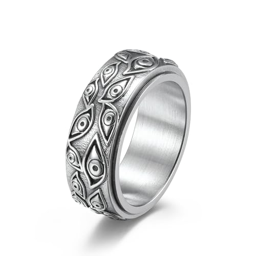 JESMING Man's Rings God's Eye Ring Stainless Steel Rings for Men Anxiety Fidget Ring Spinner Ring, Metall, Kein Edelstein von JESMING