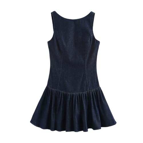 Damen Neckholder A-Linie Mini Jeanskleid Ärmellos Breite Träger Trägerkleid mit Reißverschluss Elegant Geraffter Rüschenbesatz Swingrock Strand Cocktailrock Dunkelblau XXS Damen Neckholder A-Linie Mini Jeanskleid Ärmellos Breite Träger Trägerkleid mit Reißverschluss Elegant Geraffter Rüschenbesatz Swingrock Strand Cocktailrock Dunkelblau XXS von JESMVLPUTD
