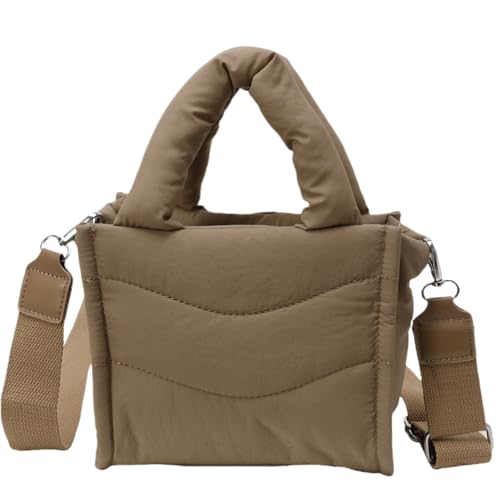 Kleine Puffer-Tragetasche für Damen, gesteppte Nylon-Schultertasche, Umhängetasche, Puffy gepolsterte Geldbörse, Helles Braun, 7.87 inches Kleine Puffer-Tragetasche für Damen, gesteppte Nylon-Schultertasche, Umhängetasche, Puffy gepolsterte Geldbörse, Helles Braun, 7.87 inches von JESPPIN