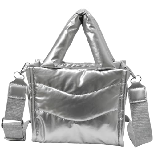 Kleine Puffer-Tragetasche für Damen, gesteppte Nylon-Schultertasche, Umhängetasche, Puffy gepolsterte Geldbörse, silber, Small Kleine Puffer-Tragetasche für Damen, gesteppte Nylon-Schultertasche, Umhängetasche, Puffy gepolsterte Geldbörse, silber, Small von JESPPIN