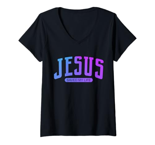 Damen JESUS SAVED MY LIFE T-Shirt mit V-Ausschnitt von JESUS IS KING