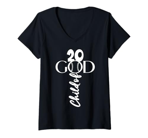 Damen BASEBALL JESUS 20 JAHRE CHILD OF GOD BASEBALL 20. GEBURTSTAG T-Shirt mit V-Ausschnitt von JESUS LOVES BASEBALL BIRTHDAY DESIGNS & OUTFITS