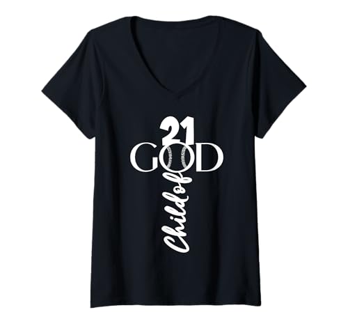 Damen BASEBALL JESUS 21 JAHRE CHILD OF GOD BASEBALL 21. GEBURTSTAG T-Shirt mit V-Ausschnitt von JESUS LOVES BASEBALL BIRTHDAY DESIGNS & OUTFITS