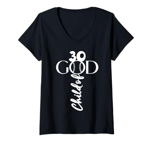 Damen BASEBALL JESUS 30 JAHRE CHILD OF GOD BASEBALL 30. GEBURTSTAG T-Shirt mit V-Ausschnitt von JESUS LOVES BASEBALL BIRTHDAY DESIGNS & OUTFITS