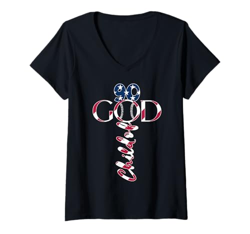 Damen BASEBALL JESUS 90 YEARS CHILD OF GOD BASEBALL 90. GEBURTSTAG T-Shirt mit V-Ausschnitt von JESUS LOVES BASEBALL BIRTHDAY DESIGNS & OUTFITS