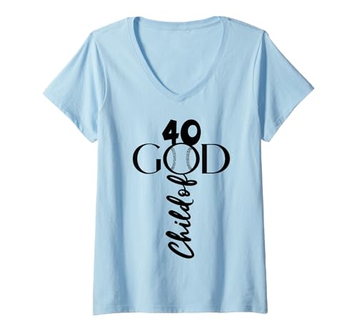 Damen JESUS 40 JAHRE GOTT BASEBALL 40. GEBURTSTAG T-Shirt mit V-Ausschnitt von JESUS LOVES BASEBALL BIRTHDAY DESIGNS & OUTFITS