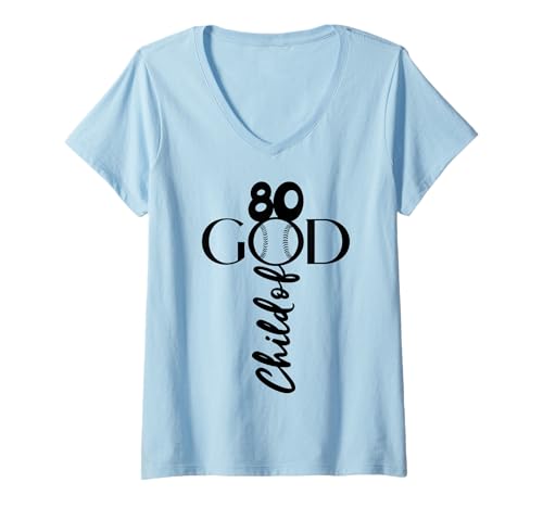 Damen JESUS 80 JAHRE GOTT BASEBALL 80. GEBURTSTAG T-Shirt mit V-Ausschnitt von JESUS LOVES BASEBALL BIRTHDAY DESIGNS & OUTFITS