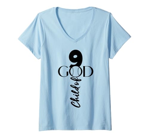 Damen JESUS 9 JAHRE GOTT BASEBALL 9. GEBURTSTAG T-Shirt mit V-Ausschnitt von JESUS LOVES BASEBALL BIRTHDAY DESIGNS & OUTFITS