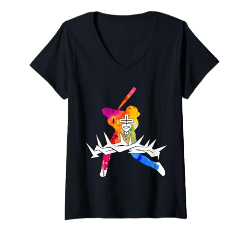 Damen RELIGIÖS Jesus Baseball CHRISTLICH Gott Baseball T-Shirt mit V-Ausschnitt von JESUS LOVES BASEBALL DESIGNS & OUTFITS
