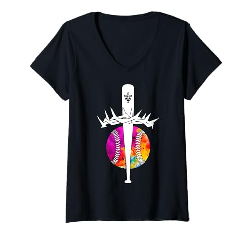 Damen RELIGIÖS Jesus Baseball CHRISTLICH Gott Baseball T-Shirt mit V-Ausschnitt von JESUS LOVES BASEBALL DESIGNS & OUTFITS