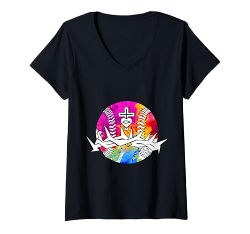 Damen RELIGIÖS Jesus Baseball CHRISTLICH Gott Baseball T-Shirt mit V-Ausschnitt Damen RELIGIÖS Jesus Baseball CHRISTLICH Gott Baseball T-Shirt mit V-Ausschnitt von JESUS LOVES BASEBALL DESIGNS & OUTFITS