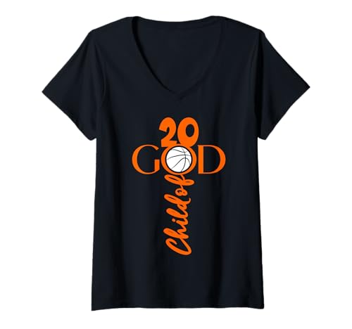 Damen JESUS 20 YEARS CHILD OF GOD BASKETBALL 20. GEBURTSTAG T-Shirt mit V-Ausschnitt von JESUS LOVES BASKETBALL BIRTHDAY DESIGNS & OUTFITS