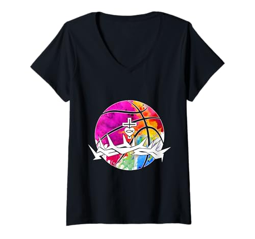 Damen RELIGIÖS Jesus Basketball CHRISTLICH Gott Basketball T-Shirt mit V-Ausschnitt Damen RELIGIÖS Jesus Basketball CHRISTLICH Gott Basketball T-Shirt mit V-Ausschnitt von JESUS LOVES BASKETBALL DESIGNS & OUTFITS