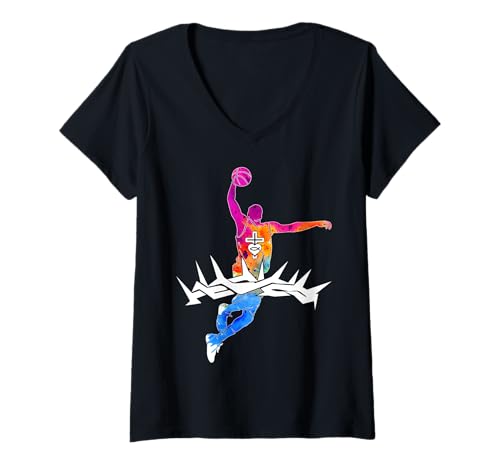 Damen RELIGIÖS Jesus Basketball CHRISTLICH Gott Basketball T-Shirt mit V-Ausschnitt Damen RELIGIÖS Jesus Basketball CHRISTLICH Gott Basketball T-Shirt mit V-Ausschnitt von JESUS LOVES BASKETBALL DESIGNS & OUTFITS
