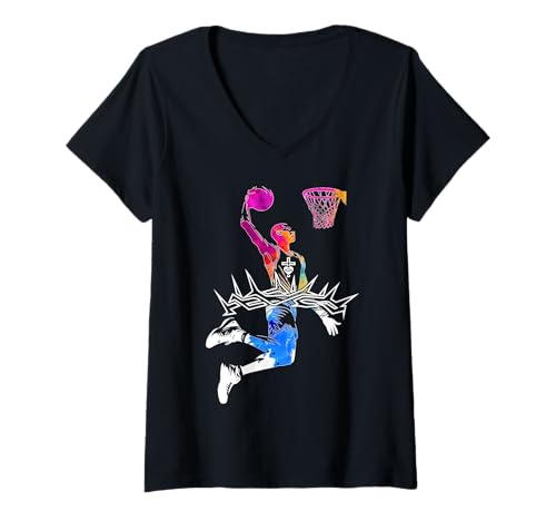 Damen RELIGIÖS Jesus Basketball CHRISTLICH Gott Basketball T-Shirt mit V-Ausschnitt Damen RELIGIÖS Jesus Basketball CHRISTLICH Gott Basketball T-Shirt mit V-Ausschnitt von JESUS LOVES BASKETBALL DESIGNS & OUTFITS