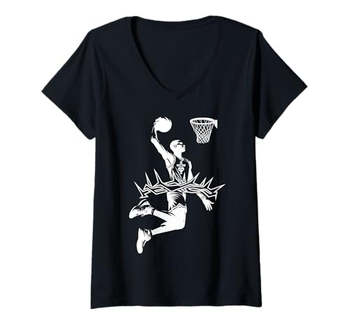 Damen RELIGIÖS Jesus Basketball Christ Gott Basketball T-Shirt mit V-Ausschnitt Damen RELIGIÖS Jesus Basketball Christ Gott Basketball T-Shirt mit V-Ausschnitt von JESUS LOVES BASKETBALL DESIGNS & OUTFITS