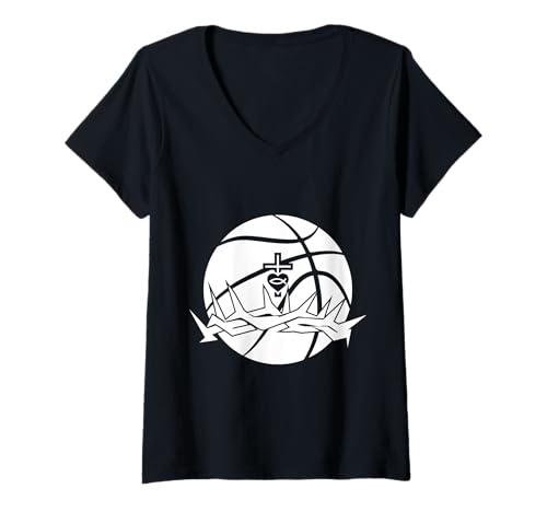 Damen RELIGIÖS Jesus Basketball Christ Gott Basketball T-Shirt mit V-Ausschnitt von JESUS LOVES BASKETBALL DESIGNS & OUTFITS
