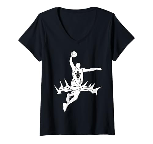Damen RELIGIÖS Jesus Basketball Christ Gott Basketball T-Shirt mit V-Ausschnitt Damen RELIGIÖS Jesus Basketball Christ Gott Basketball T-Shirt mit V-Ausschnitt von JESUS LOVES BASKETBALL DESIGNS & OUTFITS