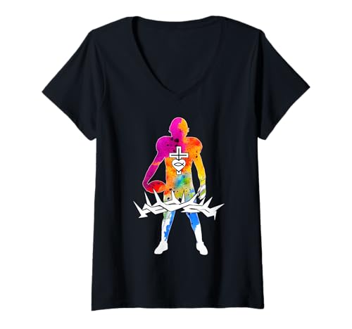 Damen RELIGIÖS Jesus Football CHRISTLICH Gott Football T-Shirt mit V-Ausschnitt Damen RELIGIÖS Jesus Football CHRISTLICH Gott Football T-Shirt mit V-Ausschnitt von JESUS LOVES FOOTBALL DESIGNS & OUTFITS