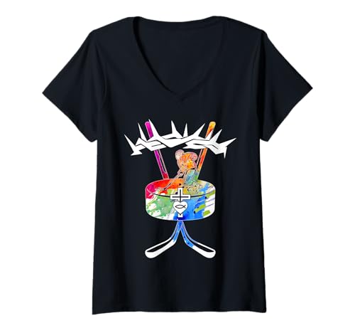 Damen RELIGIÖS Jesus Eishockey CHRISTLICH Gott Eishockey T-Shirt mit V-Ausschnitt Damen RELIGIÖS Jesus Eishockey CHRISTLICH Gott Eishockey T-Shirt mit V-Ausschnitt von JESUS LOVES ICE HOCKEY DESIGNS & OUTFITS