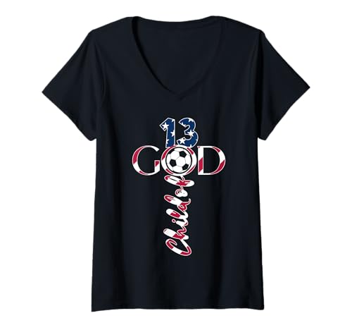 Damen JESUS 13 YEARS CHILD OF GOD FUßBALL 13. GEBURTSTAG T-Shirt mit V-Ausschnitt Damen JESUS 13 YEARS CHILD OF GOD FUßBALL 13. GEBURTSTAG T-Shirt mit V-Ausschnitt von JESUS LOVES SOCCER BIRTHDAY DESIGNS AND OUTFITS