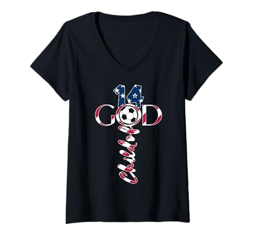 Damen JESUS 14 YEARS CHILD OF GOD FUßBALL 14. GEBURTSTAG T-Shirt mit V-Ausschnitt Damen JESUS 14 YEARS CHILD OF GOD FUßBALL 14. GEBURTSTAG T-Shirt mit V-Ausschnitt von JESUS LOVES SOCCER BIRTHDAY DESIGNS AND OUTFITS