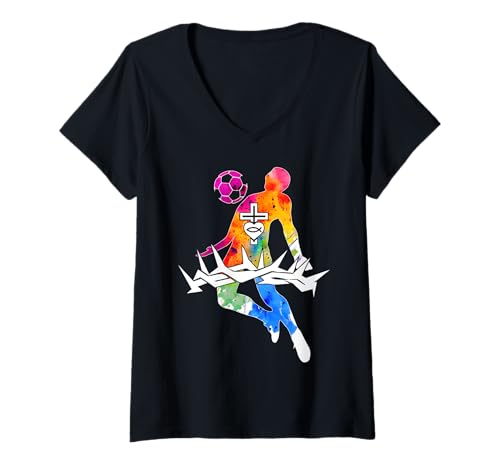 Damen RELIGIÖS Jesus FUßBALL CHRISTLICH Gott FUßBALL T-Shirt mit V-Ausschnitt Damen RELIGIÖS Jesus FUßBALL CHRISTLICH Gott FUßBALL T-Shirt mit V-Ausschnitt von JESUS LOVES SOCCER DESIGNS & OUTFITS