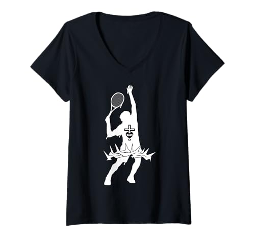 Damen RELIGIÖS Jesus Tennis Christ Gott Tennis T-Shirt mit V-Ausschnitt Damen RELIGIÖS Jesus Tennis Christ Gott Tennis T-Shirt mit V-Ausschnitt von JESUS LOVES TENNIS DESIGNS & OUTFITS