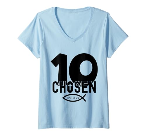 Damen Chosen 10 RELIGIÖSES 10 Jahre Jesus 10. Geburtstag T-Shirt mit V-Ausschnitt von JESUS LOVES YOU BIRTHDAY DESIGNS & OUTFITS