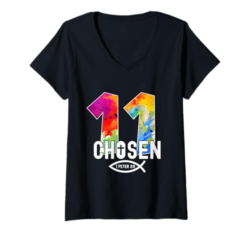 Damen Chosen 11 RELIGIÖSES 11 Jahre Jesus 11. Geburtstag T-Shirt mit V-Ausschnitt Damen Chosen 11 RELIGIÖSES 11 Jahre Jesus 11. Geburtstag T-Shirt mit V-Ausschnitt von JESUS LOVES YOU BIRTHDAY DESIGNS & OUTFITS