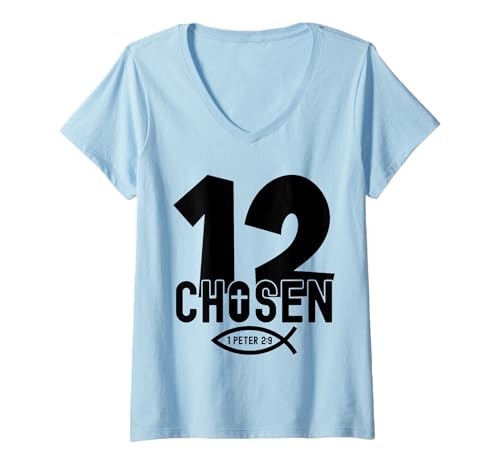 Damen Chosen 12 RELIGIÖSES 12 Jahre Jesus 12. Geburtstag T-Shirt mit V-Ausschnitt von JESUS LOVES YOU BIRTHDAY DESIGNS & OUTFITS