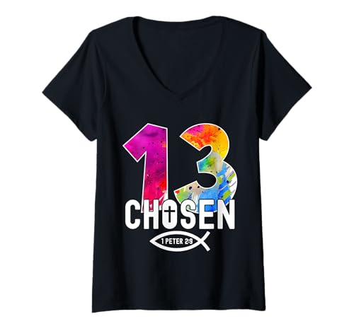 Damen Chosen 13 RELIGIÖSES 13 Jahre Jesus 13. Geburtstag T-Shirt mit V-Ausschnitt Damen Chosen 13 RELIGIÖSES 13 Jahre Jesus 13. Geburtstag T-Shirt mit V-Ausschnitt von JESUS LOVES YOU BIRTHDAY DESIGNS & OUTFITS