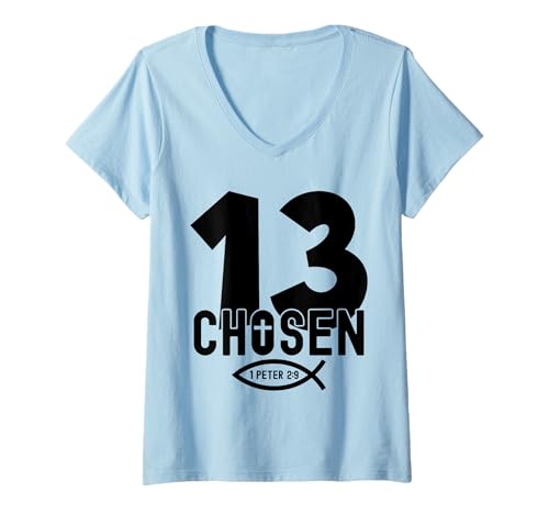 Damen Chosen 13 RELIGIÖSES 13 Jahre Jesus 13. Geburtstag T-Shirt mit V-Ausschnitt von JESUS LOVES YOU BIRTHDAY DESIGNS & OUTFITS