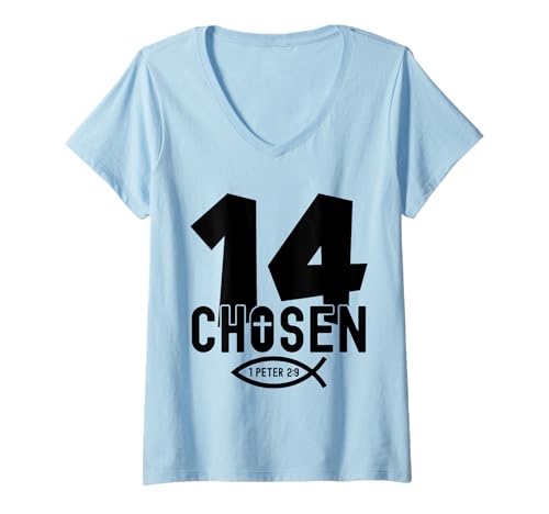 Damen Chosen 14 RELIGIÖSES 14 Jahre Jesus 14. Geburtstag T-Shirt mit V-Ausschnitt von JESUS LOVES YOU BIRTHDAY DESIGNS & OUTFITS