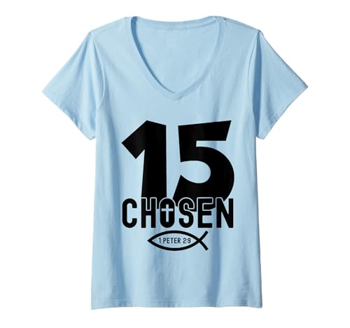 Damen Chosen 15 RELIGIÖSES 15 Jahre Jesus 15. Geburtstag T-Shirt mit V-Ausschnitt Damen Chosen 15 RELIGIÖSES 15 Jahre Jesus 15. Geburtstag T-Shirt mit V-Ausschnitt von JESUS LOVES YOU BIRTHDAY DESIGNS & OUTFITS