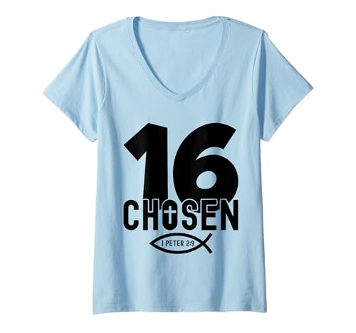 Damen Chosen 16 RELIGIÖSES 16 Jahre Jesus 16. Geburtstag T-Shirt mit V-Ausschnitt von JESUS LOVES YOU BIRTHDAY DESIGNS & OUTFITS