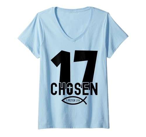 Damen Chosen 17 RELIGIÖSES 17 Jahre Jesus 17. Geburtstag T-Shirt mit V-Ausschnitt von JESUS LOVES YOU BIRTHDAY DESIGNS & OUTFITS