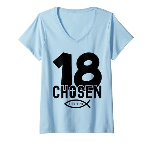 Damen Chosen 18 RELIGIÖSES 18 Jahre Jesus 18. Geburtstag T-Shirt mit V-Ausschnitt von JESUS LOVES YOU BIRTHDAY DESIGNS & OUTFITS
