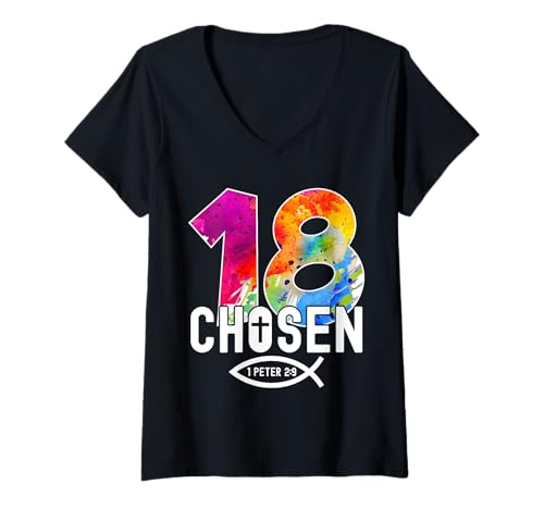 Damen Chosen 18 RELIGIÖSES 18 Jahre Jesus 18. Geburtstag T-Shirt mit V-Ausschnitt von JESUS LOVES YOU BIRTHDAY DESIGNS & OUTFITS
