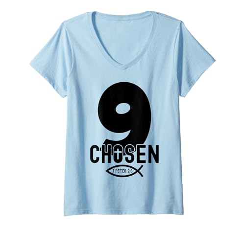 Damen Chosen 9 RELIGIÖSES 9 Jahre Jesus 9. Geburtstag T-Shirt mit V-Ausschnitt Damen Chosen 9 RELIGIÖSES 9 Jahre Jesus 9. Geburtstag T-Shirt mit V-Ausschnitt von JESUS LOVES YOU BIRTHDAY DESIGNS & OUTFITS