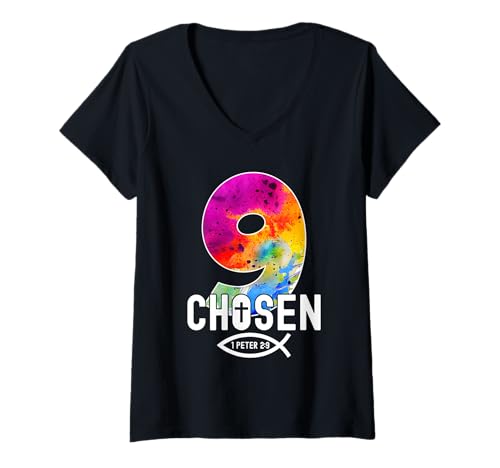 Damen Chosen 9 RELIGIÖSES 9 Jahre Jesus 9. Geburtstag T-Shirt mit V-Ausschnitt Damen Chosen 9 RELIGIÖSES 9 Jahre Jesus 9. Geburtstag T-Shirt mit V-Ausschnitt von JESUS LOVES YOU BIRTHDAY DESIGNS & OUTFITS
