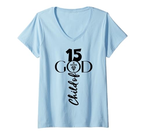 Damen Christ Gott 15 Jahre Jesus 15. Geburtstag T-Shirt mit V-Ausschnitt von JESUS LOVES YOU BIRTHDAY DESIGNS & OUTFITS